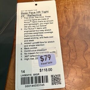 NWT Base Pace hi rise tight reflective